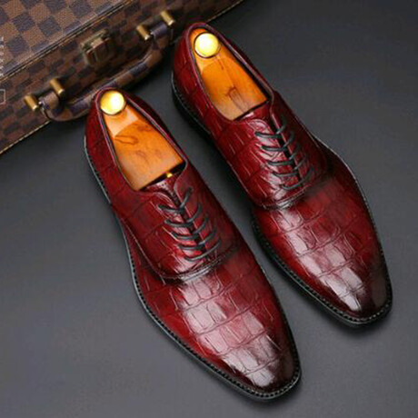 Oxford Men Dress Shoes // Crocodile Pattern // Burgundy (Euro: 37)