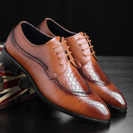 Brogue Men Dress Shoes // Scales Pattern // Tan (Euro: 42)