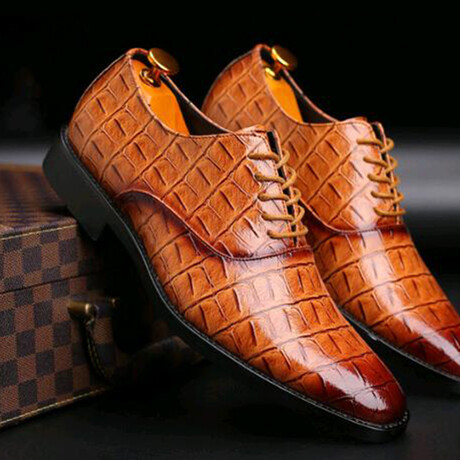 Oxford Men Dress Shoes // Crocodile Pattern // Tan (Euro: 37)