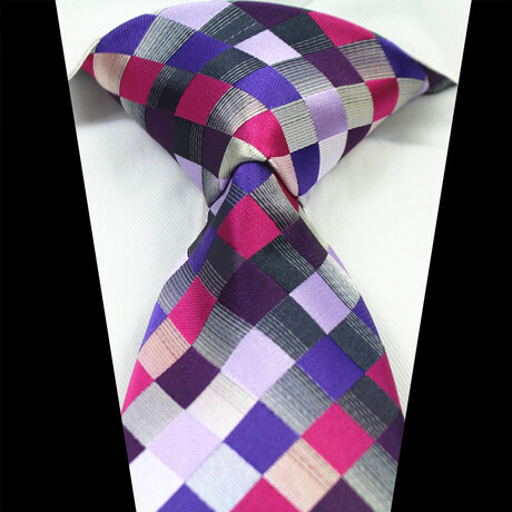 Silk Neck Tie // Pink + Purple Squares