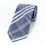 Silk Neck Tie // Blue + Gray with White Lines