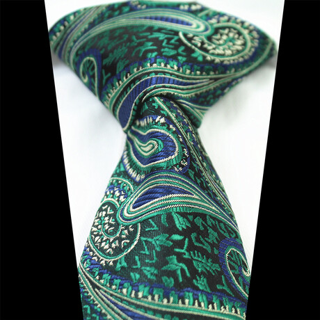 Silk Neck Tie // Metallic Green Paisley