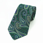 Silk Neck Tie // Metallic Green Paisley