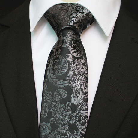 Silk Neck Tie // Black + Silver Floral