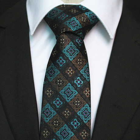 Silk Neck Tie // Turquoise + Brown Floral
