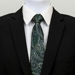 Silk Neck Tie // Metallic Green Paisley