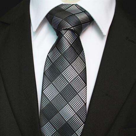 Silk Neck Tie // Silver + Gray Check