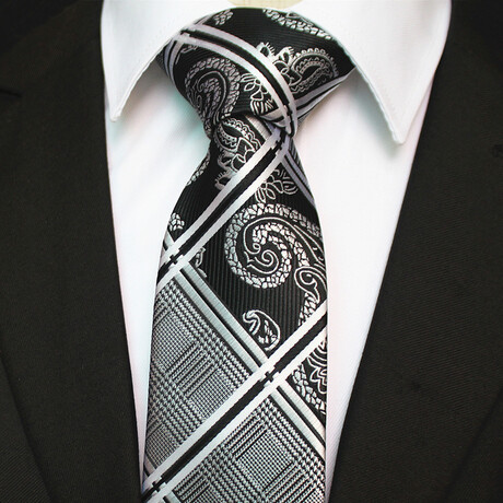 Silk Neck Tie // Black + White Paisley