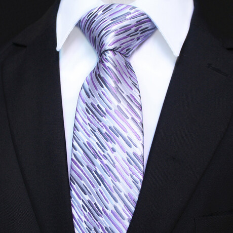 Silk Neck Tie // White + Purple Lines