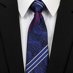 Silk Neck Tie // Blue Paisley with Stripes