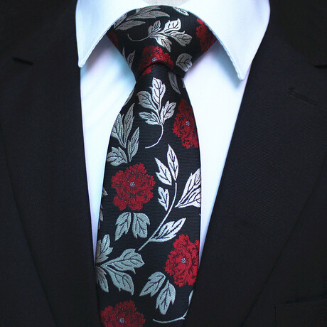 Silk Neck Tie // Black + Red Floral