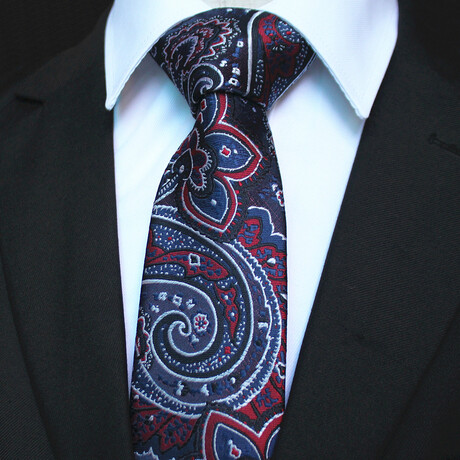 Silk Neck Tie // Navy Blue + Red Paisley