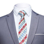 Silk Neck Tie // Turquoise + Red + White Squares
