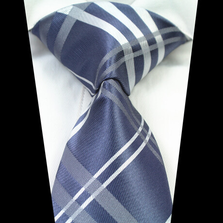 Silk Neck Tie // Blue + Gray with White Lines