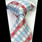 Silk Neck Tie // Turquoise + Red + White Squares