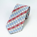 Silk Neck Tie // Turquoise + Red + White Squares