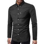 Solid Long Sleeve Button Down Shirt // Black (M)