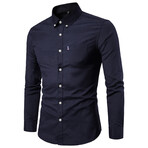 Solid Long Sleeve Button Down Shirt // Black (XL)