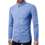 Solid Long Sleeve Button Down Shirt // Blue (2XL)