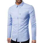 Solid Long Sleeve Button Down Shirt // Sky Blue (3XL)