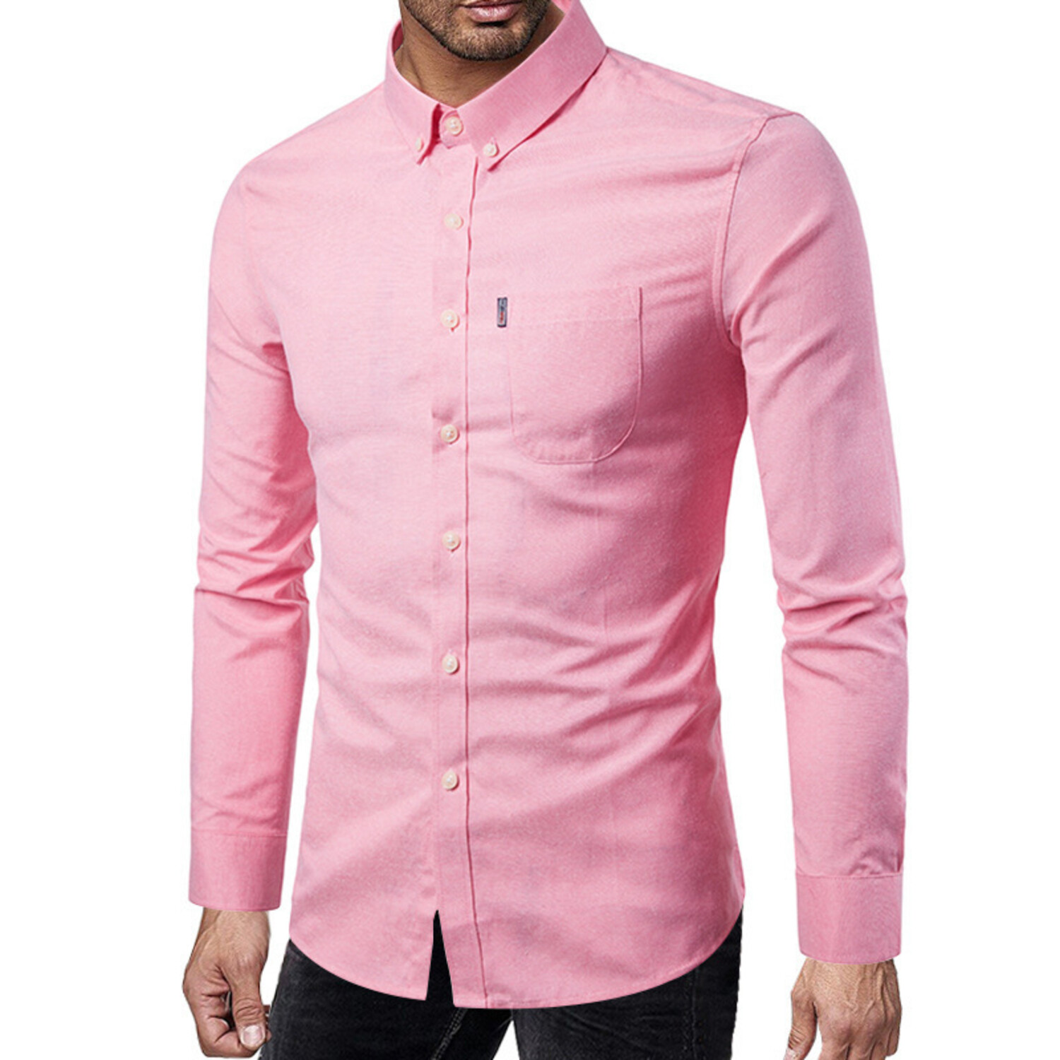 Solid Long Sleeve Button Down Shirt // Pink (XL) - Vico Moretti Button ...