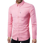 Solid Long Sleeve Button Down Shirt // Pink (M)