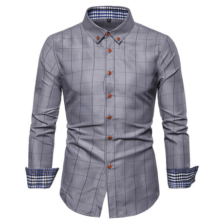 Grid Long Sleeve Button Down Shirt // Gray (XS)