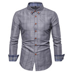 Grid Long Sleeve Button Down Shirt // Gray (XL)
