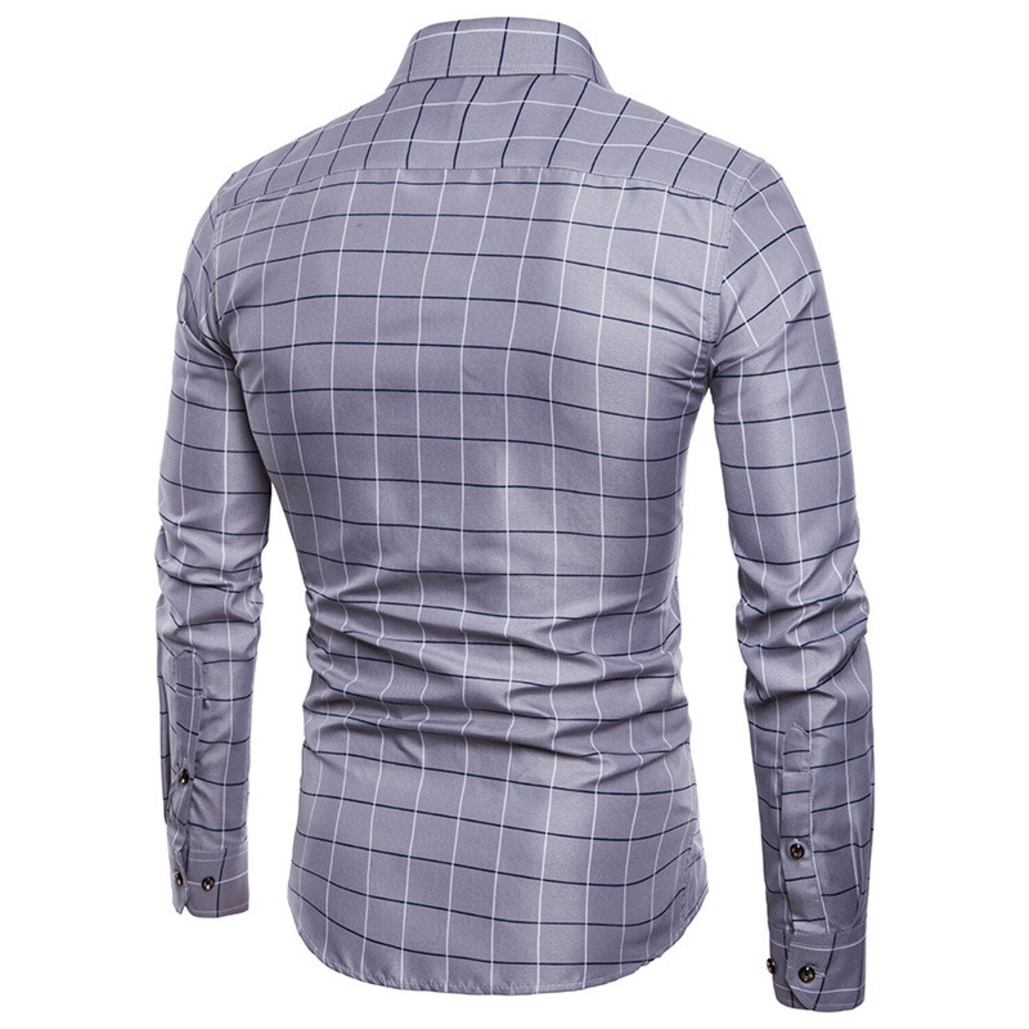 Grid Long Sleeve Button Down Shirt // Gray + Blue (XS) - Vico Moretti ...