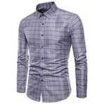 Grid Long Sleeve Button Down Shirt // Gray + Blue (L)
