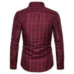 Grid Long Sleeve Button Down Shirt // Wine Red (XS)