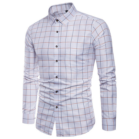 Grid Long Sleeve Button Down Shirt // White (XS)