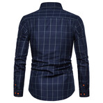 Grid Long Sleeve Button Down Shirt // Navy Blue (XL)