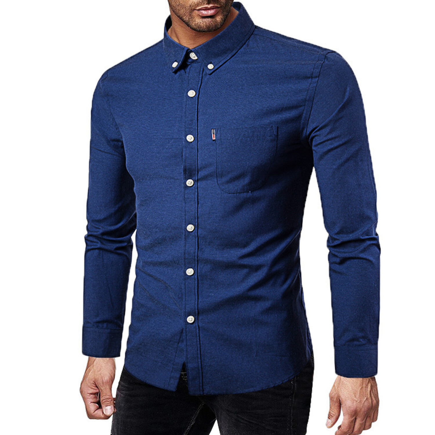 Solid Long Sleeve Button Down Shirt // Navy Blue (XS) - Vico Moretti ...