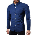 Solid Long Sleeve Button Down Shirt // Navy Blue (2XL)