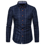 Grid Long Sleeve Button Down Shirt // Navy Blue (M)