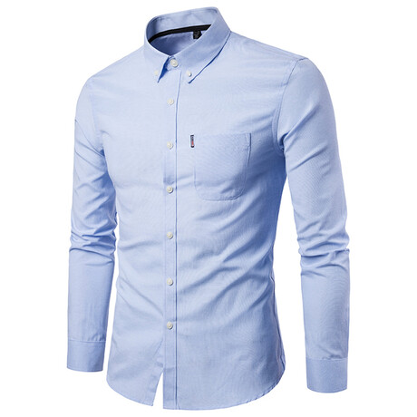 Solid Long Sleeve Button Down Shirt // Sky Blue (XS)