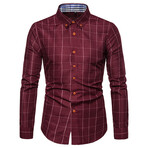 Grid Long Sleeve Button Down Shirt // Wine Red (L)