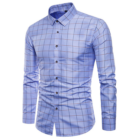 Grid Long Sleeve Button Down Shirt // Light Blue (XS)