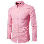 Solid Long Sleeve Button Down Shirt // Pink (S)