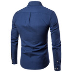 Solid Long Sleeve Button Down Shirt // Navy Blue (XL)