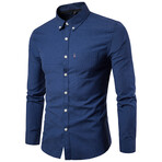 Solid Long Sleeve Button Down Shirt // Navy Blue (3XL)