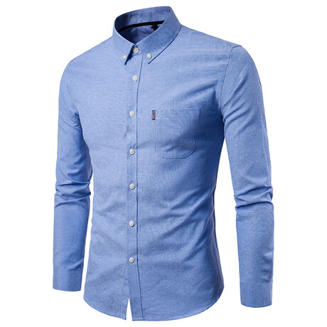 Solid Long Sleeve Button Down Shirt // Blue (XS)