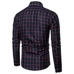 Grid Long Sleeve Button Down Shirt // Navy Blue + Red (L)