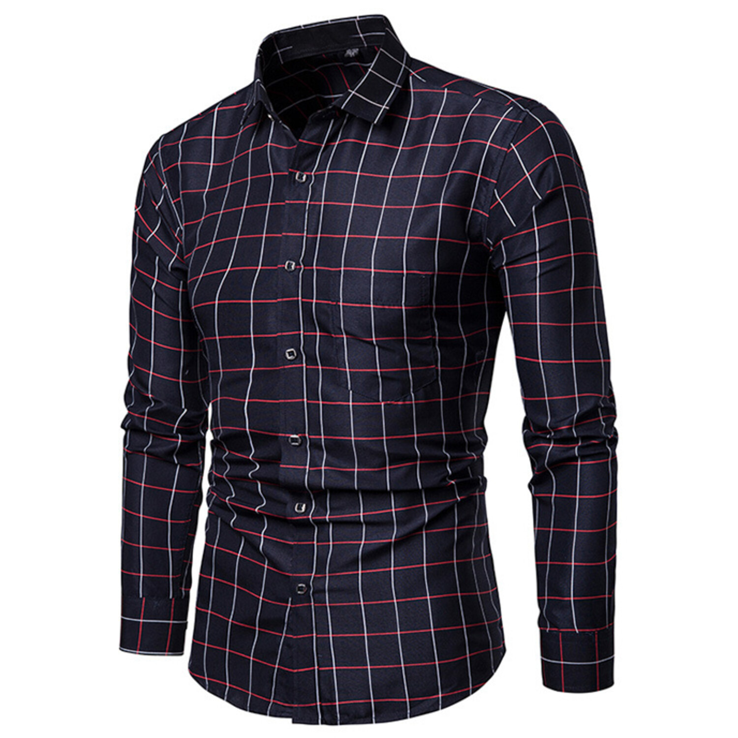 Grid Long Sleeve Button Down Shirt // Navy Blue + Red (XS) - Vico ...