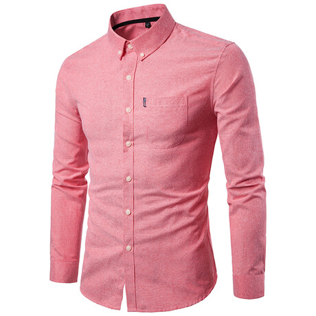 Solid Long Sleeve Button Down Shirt // Pale Pink (XS)