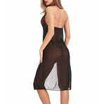 Nighty Lace Long Lingerie Set + G-String // 2-Piece Set // Black (XL)