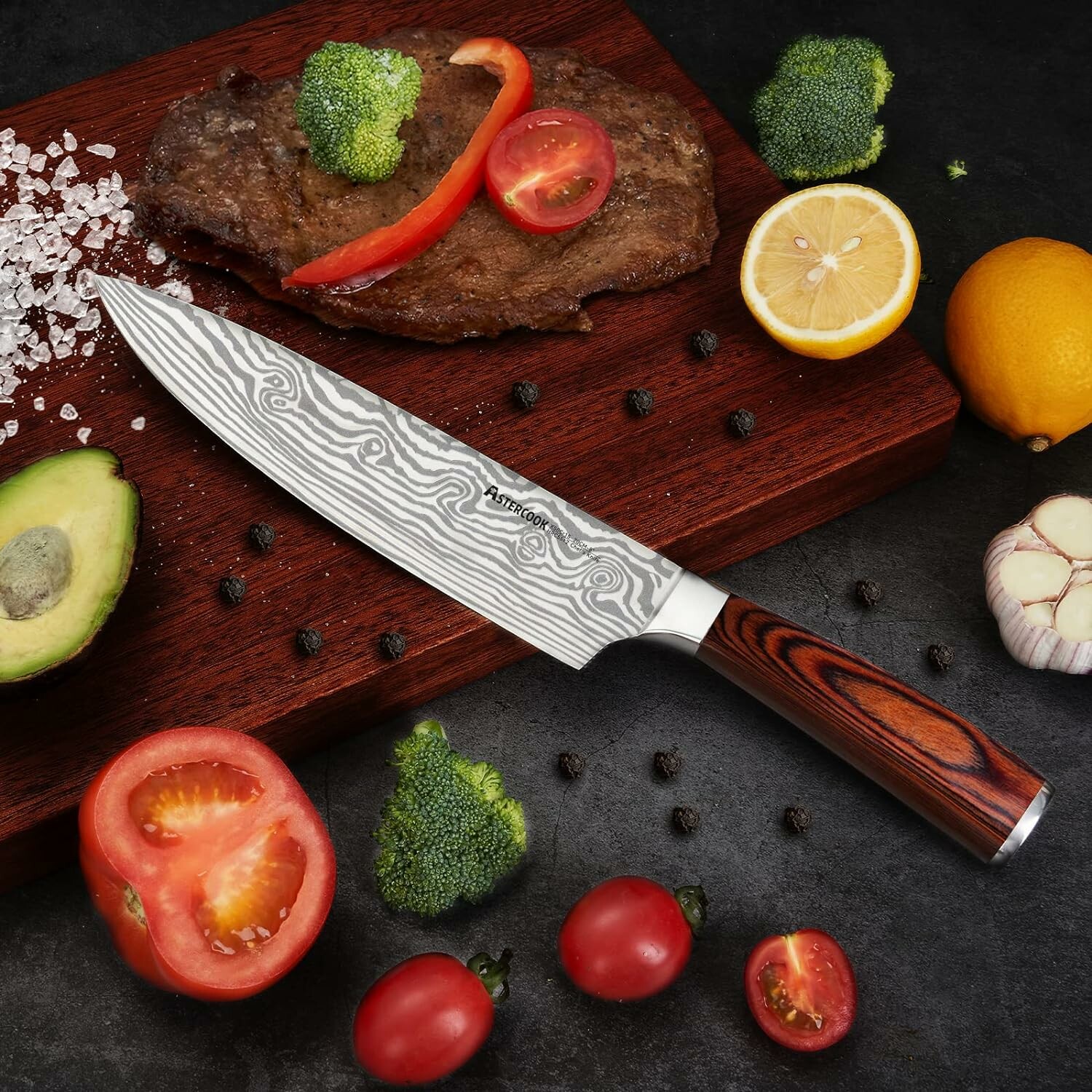Astercook Chef Knife, Pro 8 Inch Kitchen Knife, German High Carbon