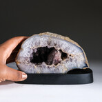 Genuine Banded Agate Geode on Wooden Stand From Brazil