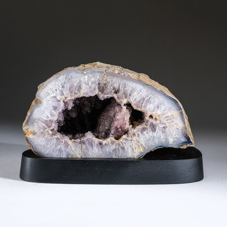 Genuine Banded Agate Geode on Wooden Stand From Brazil